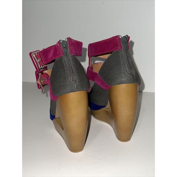 Qupid LISBETH shoes Women Sz 6.5 Ankle Strap Buckle Wedge Platform Sandals Blue - Picture 8 of 12